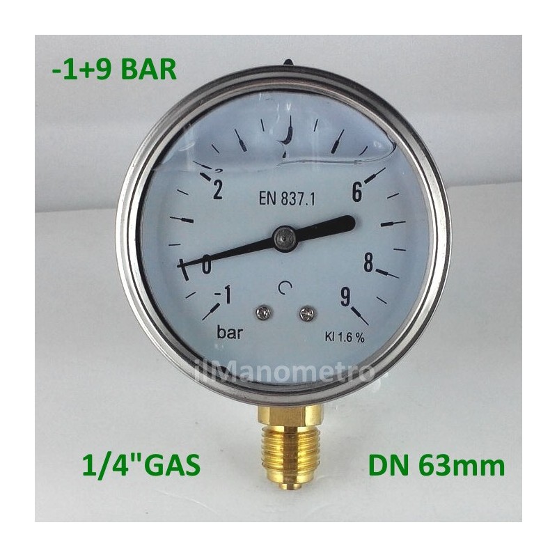 Manovuotometro glicerina -1+9 Bar diametro dn 63mm radiale Manovuotometro glicerina -1+9 Bar diametro dn 63mm radiale