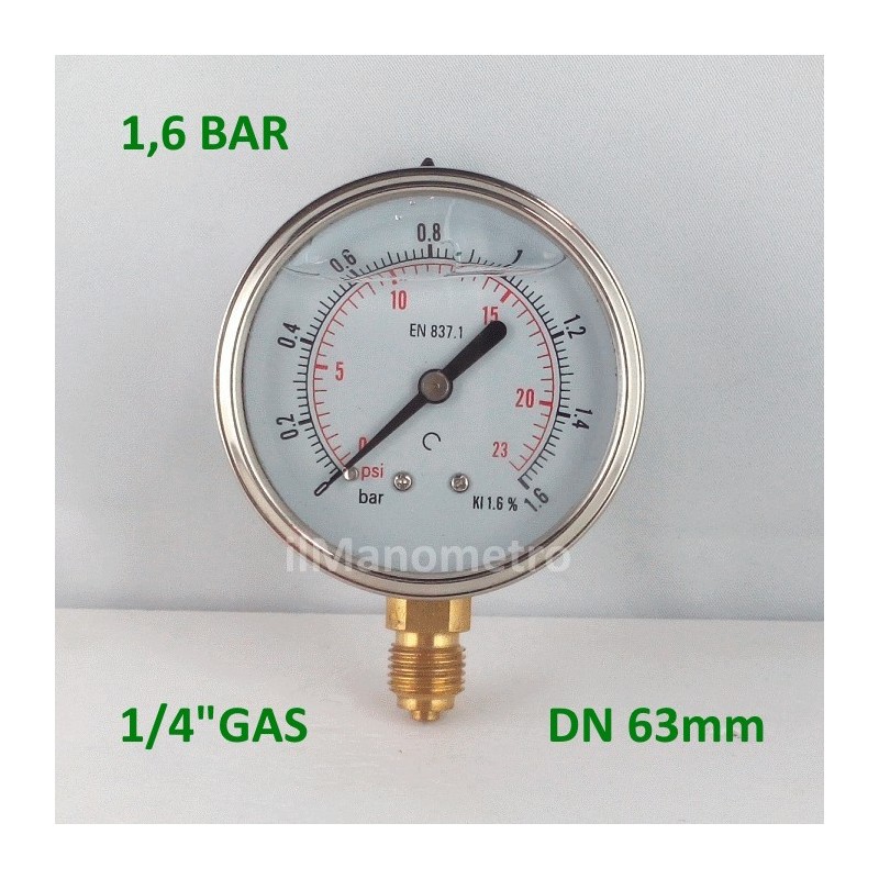 Manometro glicerina 1,6 Bar diametro dn 63mm radiale Manometro glicerina 1,6 Bar diametro dn 63mm radiale