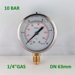 Manometro glicerina 10 Bar diametro dn 63mm radiale
