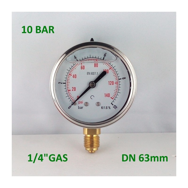Glycerine filled pressure gauge 10 Bar diameter dn 63mm bottom Glycerine filled pressure gauge 10 Bar diameter dn 63mm bottom