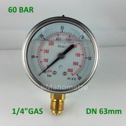Manometro glicerina 60 Bar diametro dn 63mm radiale