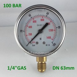 Manometro glicerina 100 Bar diametro dn 63mm radiale