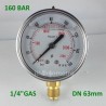 Glycerine filled pressure gauge 160 Bar diameter dn 63mm bottom
