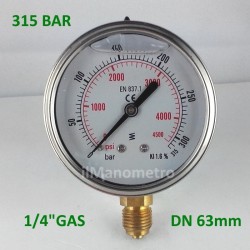 Glycerine filled pressure gauge 315 Bar diameter dn 63mm bottom