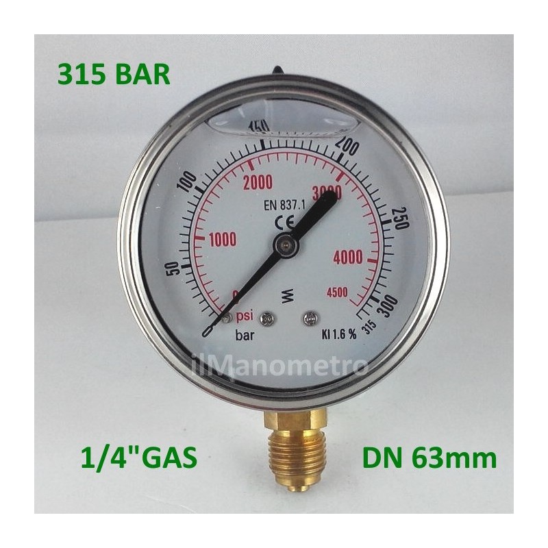 Manometro glicerina 315 Bar diametro dn 63mm radiale Manometro glicerina 315 Bar diametro dn 63mm radiale