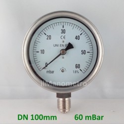 Capsule pressure gauge 60 mBar diameter dn 100mm bottom