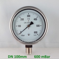 Capsule pressure gauge 600 mBar diameter dn 100mm bottom