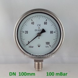 Capsule pressure gauge 100 mBar diameter dn 100mm bottom
