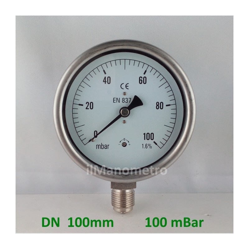 Manometro 100 mBar diametro dn 100mm radiale Manometro 100 mBar diametro dn 100mm radiale