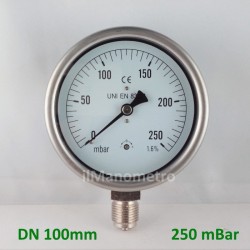 Capsule pressure gauge 250 mBar diameter dn 100mm bottom